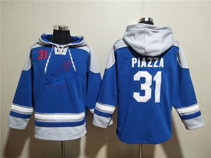 Men's Los Angeles Dodgers #31 Mike Piazza Blue Ageless Must-Have Lace-Up Pullover Hoodie